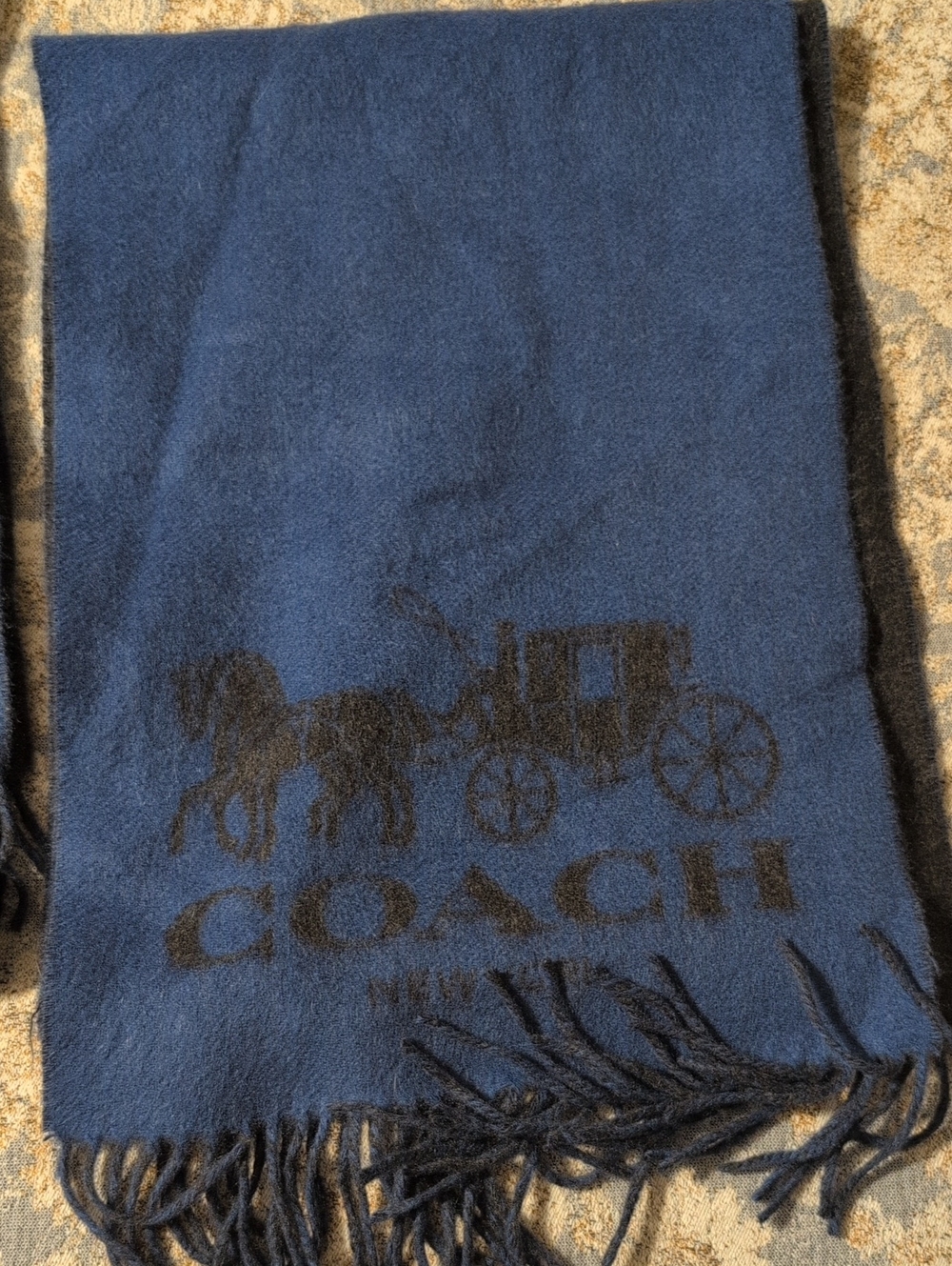 Coach Men's Blue Gray Wool Blend Scarf - Signature Coach Logo